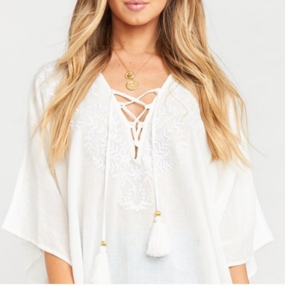 Show Me Your Mumu Peta White Lace Up Tunic, Size Extra Small - Picture 1 of 9
